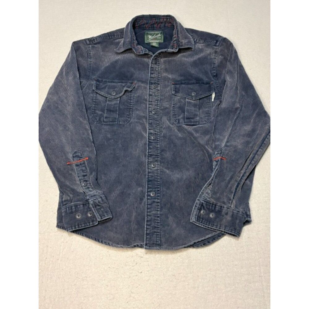 Distressed Woolrich Corduroy Mens Button Down Shirt Small Contrast Stitching